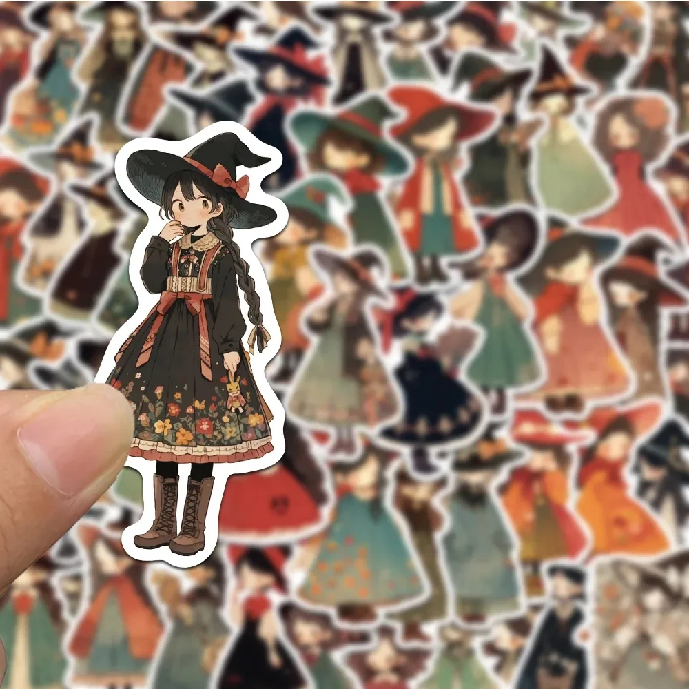 10/30/50pcs Cute Vintage Cartoon Witch Girl Anime Stickers Decals Laptop Phone Suitcase Guitar Car Cool Decoration Sticker Toys