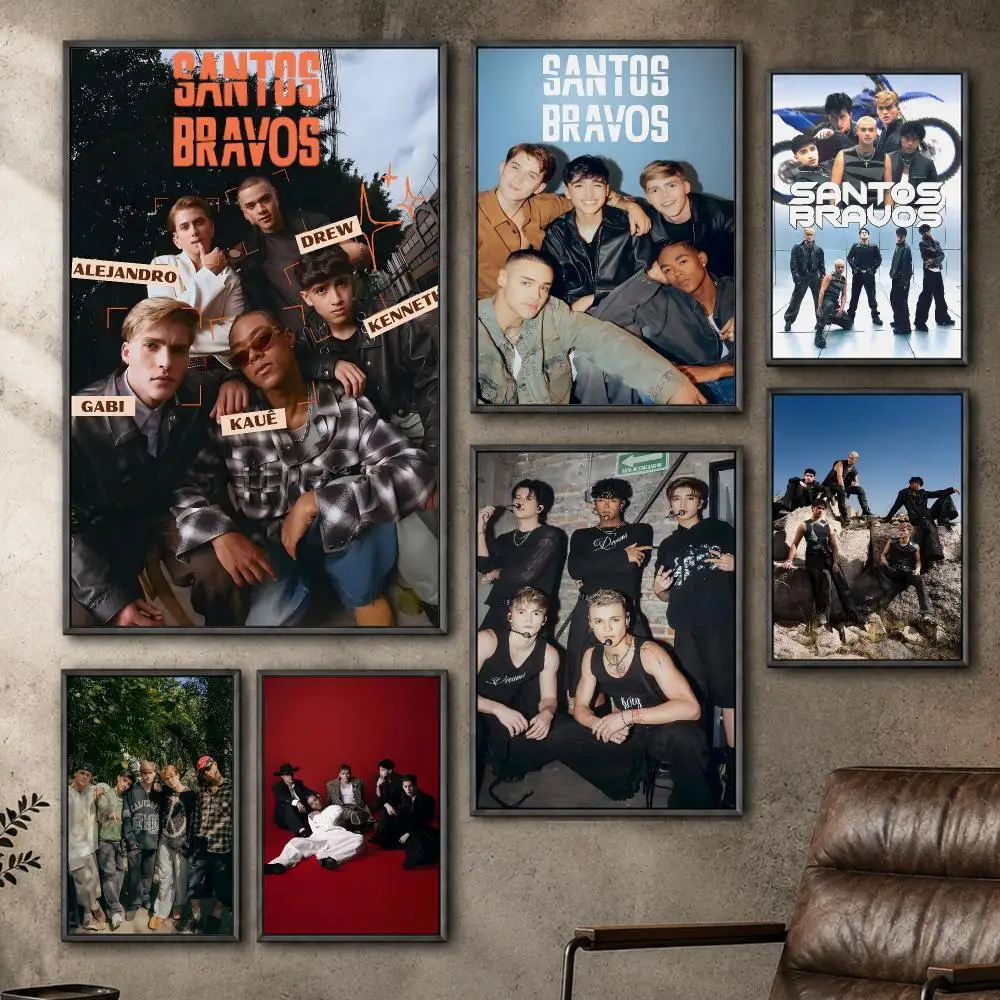 Santos Bravos Latin Pop Boy Band Music Aesthetic Poster  PP Self Adhesive Home Garage Dorm Bar Wall Decor Aesthetic Retro Gift