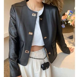 Fashion 2024 Spring Autumn New Style Xiaoxiangfeng Sheepskin Genuine Leather Jacket Women's Motorcycle Shirt Jacket Short Jacket