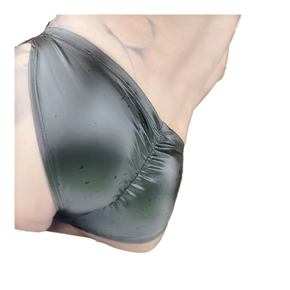Underpants Men Swimming Briefs Faux Leather M-3XL Size Glossy Low Rise U Pouch Water Proof Swim Shorts Trunks