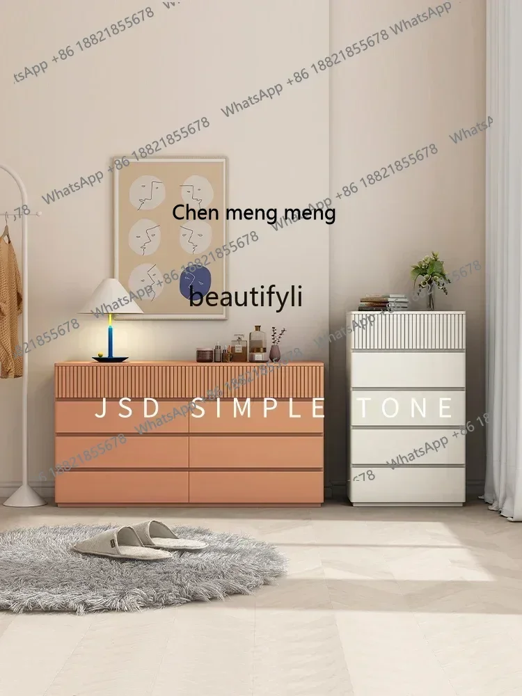 D178   Light luxury cream style bedroom bedside bucket cabinet solid wood ultra-thin extremely narrow side cabinet