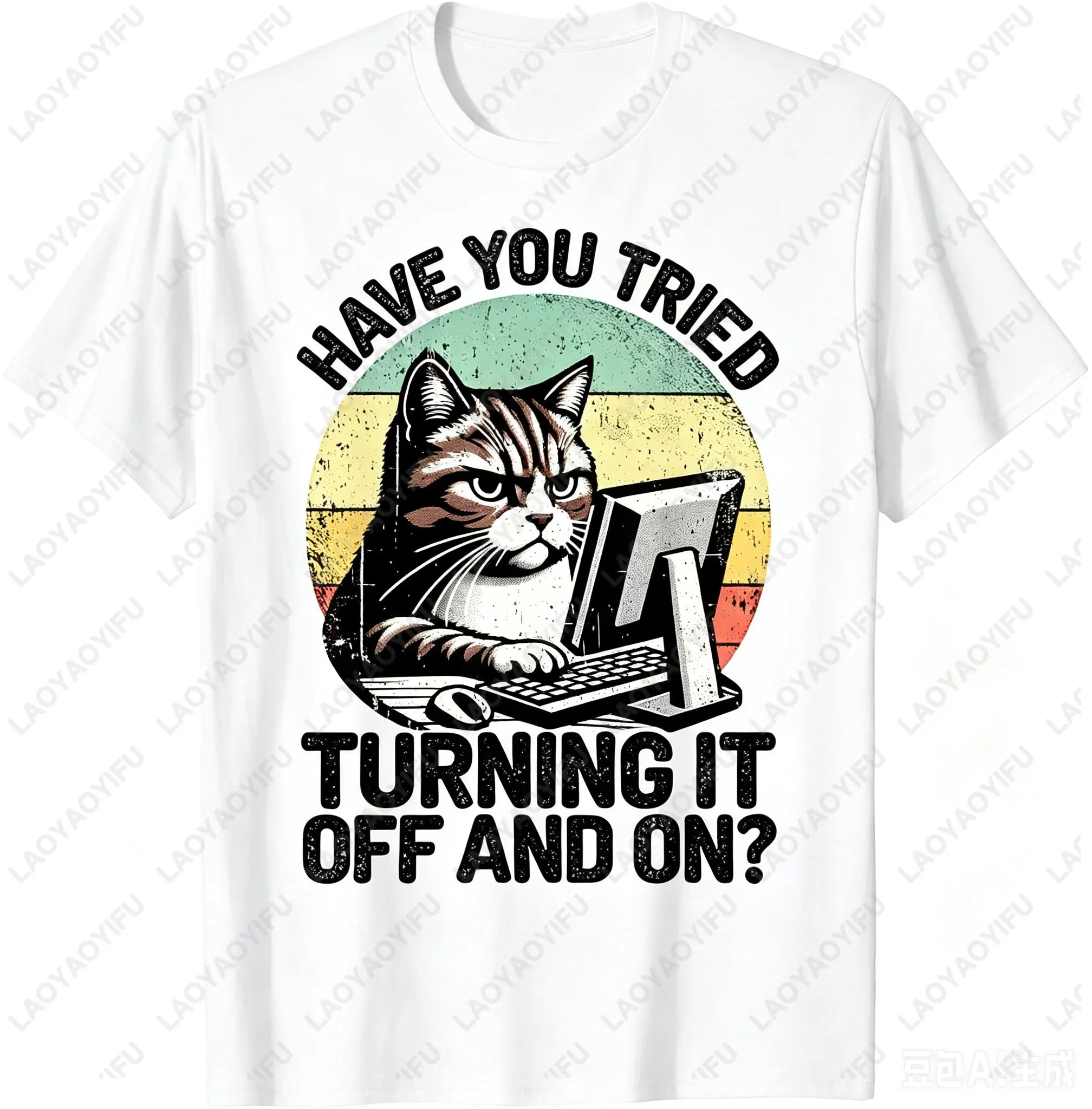 Humor Engineer Computer Tech Support Tshirt Funny IT Cat Have You Tried Turning It Off and On T-shirt Casual Fashion Loose Tees