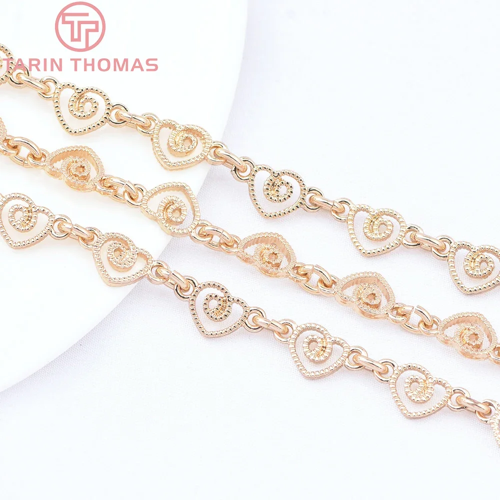 (9015) 0.5 Meter 7.5MM 24K Gold Color Brass Heart Shaped Necklace Bracelet Chains High Quality Diy Jewelry Making Findings