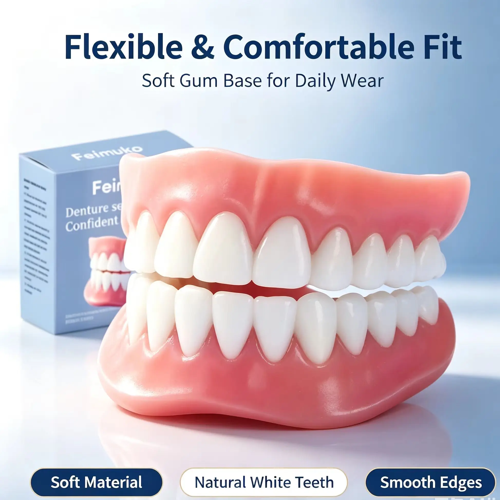 Premium Silicone Temporary Dentures Full Set Safe Perfect Fit Fake Teeth for Missing Broken Teeth,Oral Health Confidence Boost