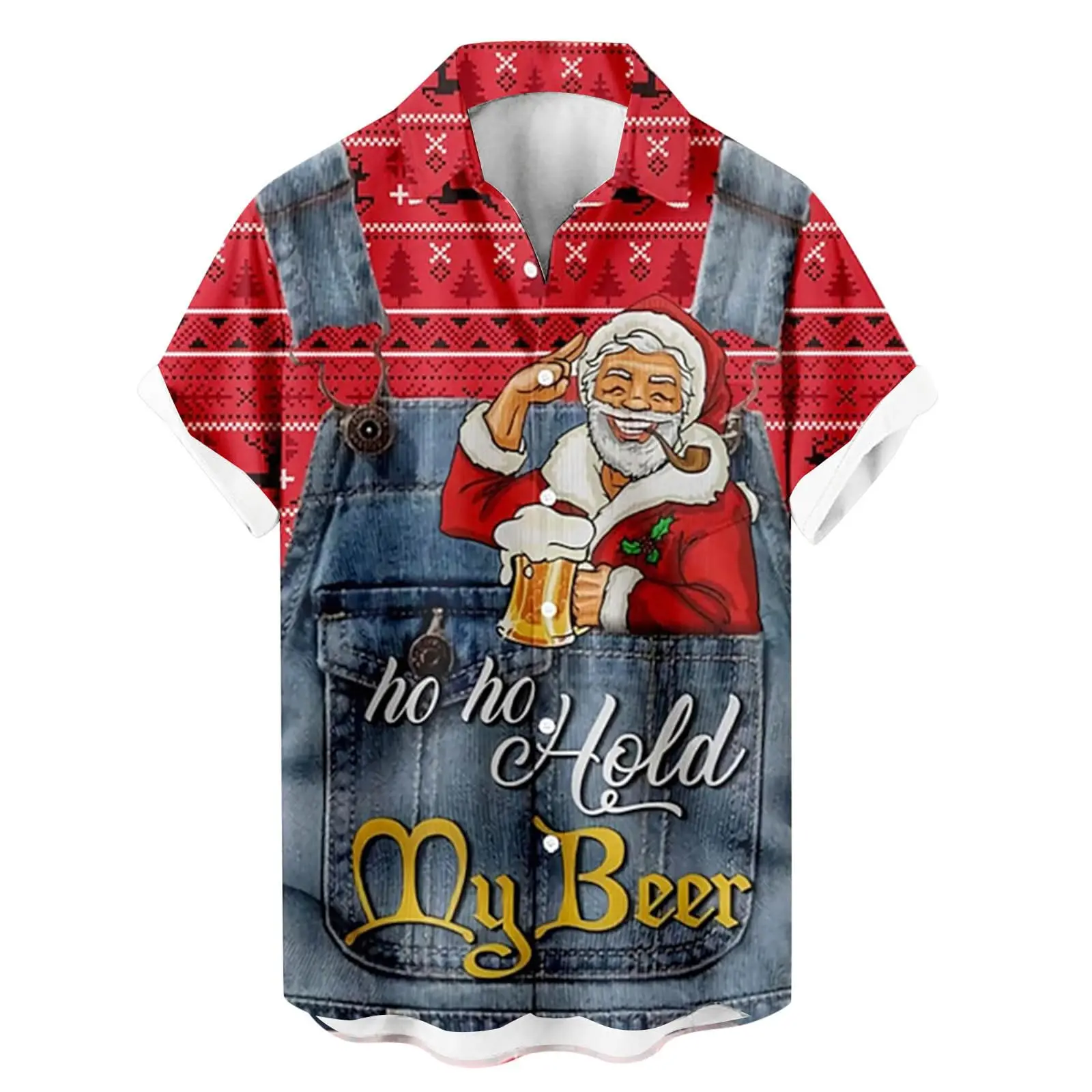 Funny Santa Claus Men's Christmas Shirt Short Sleeve Button-down Summer Holiday Hawaiian Shirt Men's Beach Vacation Top Shirt