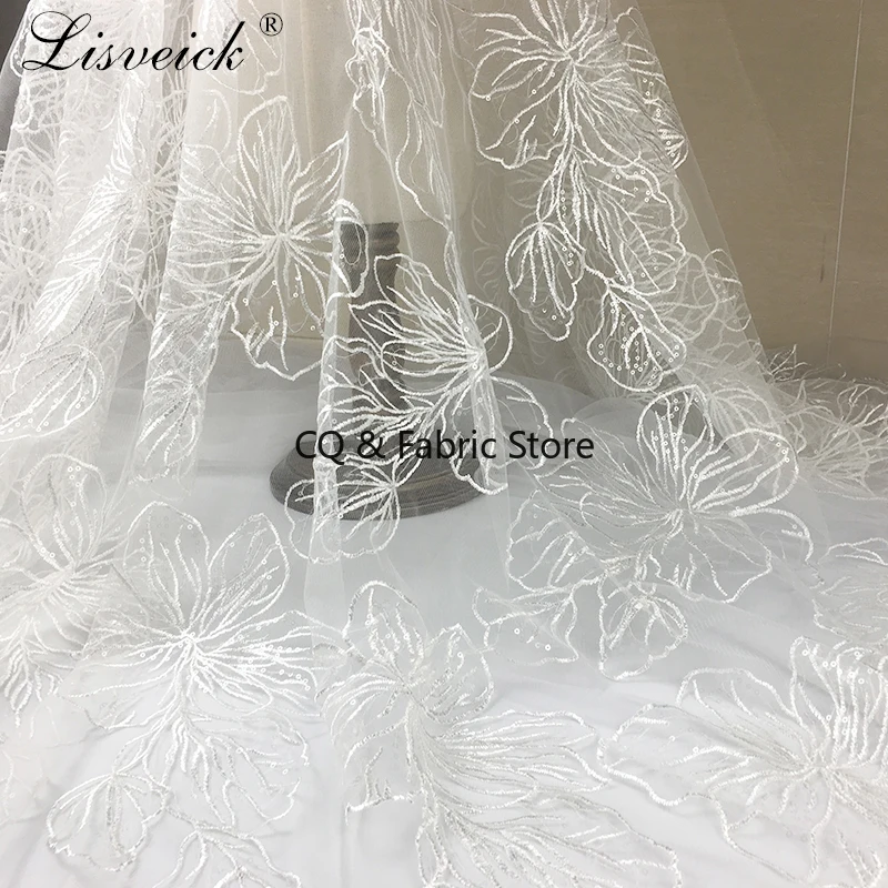 

1 ярд, белые цветы, полая сетчатая пряжа, ткань с блестками, вышивка, кружевная сетчатая ткань, свадебное платье, юбка, ткань, аксессуары для одежды своими руками
