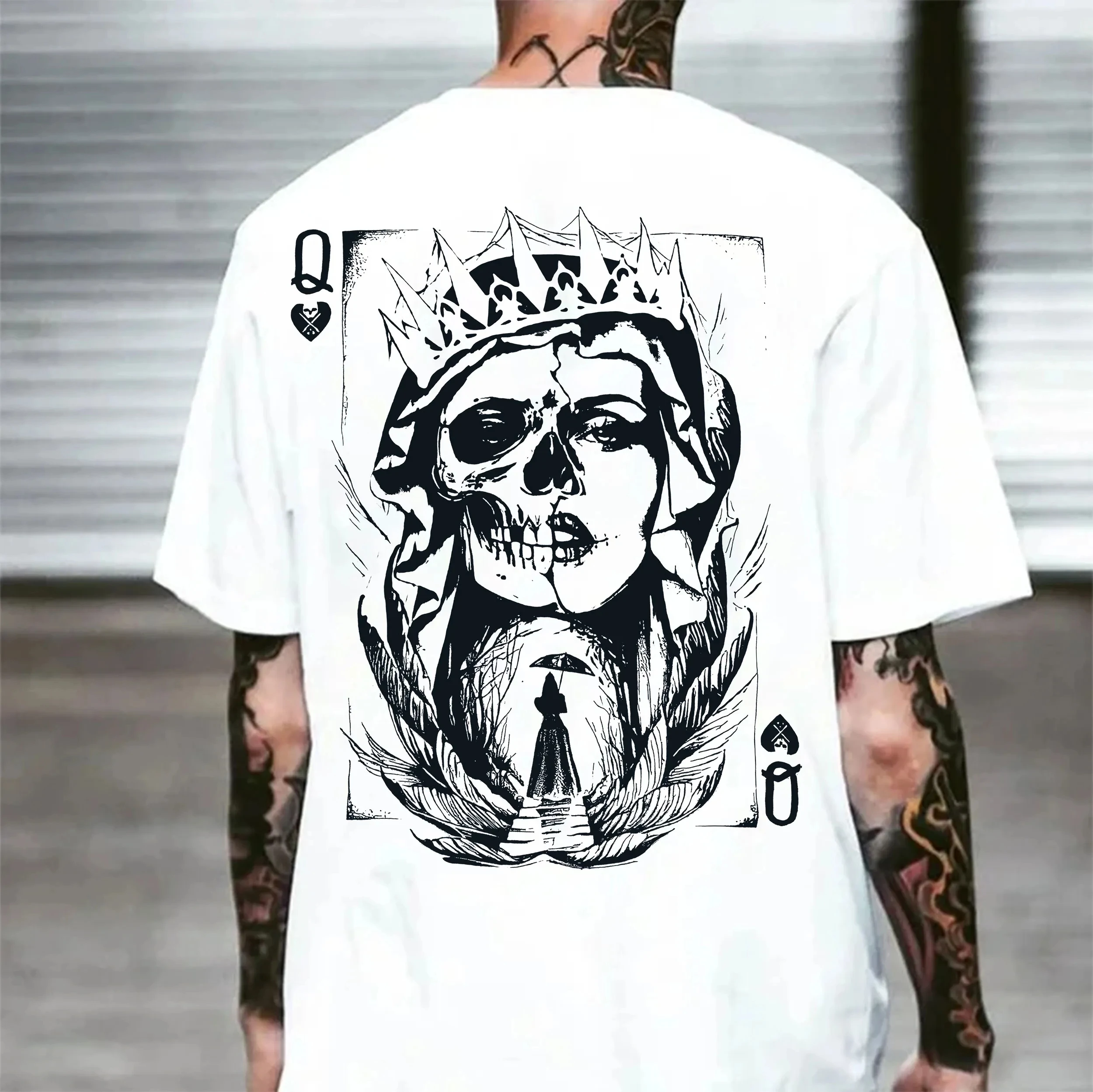 Poker Q Gloomy Queen Vintage Style White Print T-Shirt Gothic Sweatshirt Y2K Summer Oversized