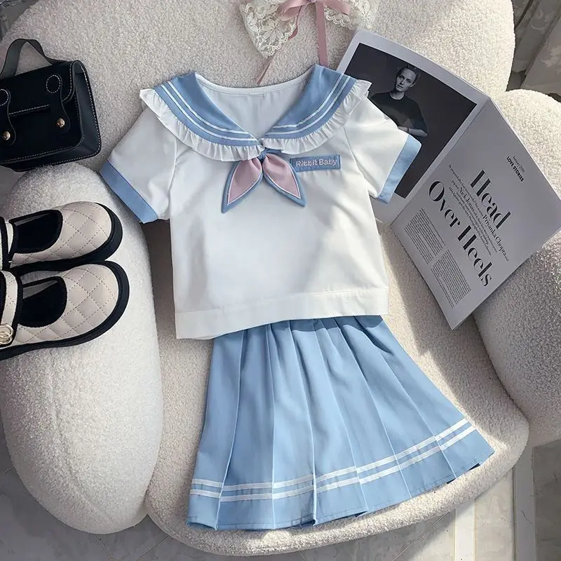 

2026 spring striped T shirt blouse + jk pleated skirt toddler girls cotton teenager children 6 7 8 9 10 11 12 year