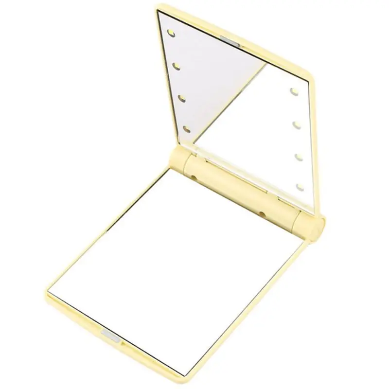 CX56 11x8,5 CM 8 lámparas de luces LED mujeres niñas espejo de maquillaje rectangular plegable portátil tamaño de bolsillo compacto cosmético de viaje U2JD