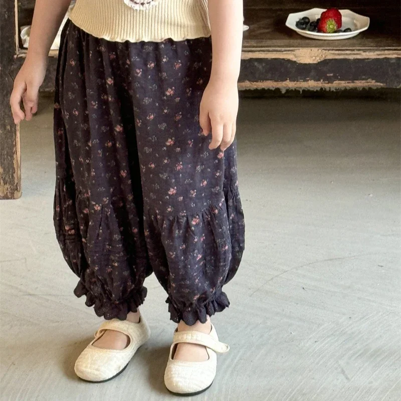 

Children's Pants 2025 Summer New Arrival, Forest Style Patchwork Floral Lantern Pants for Girls