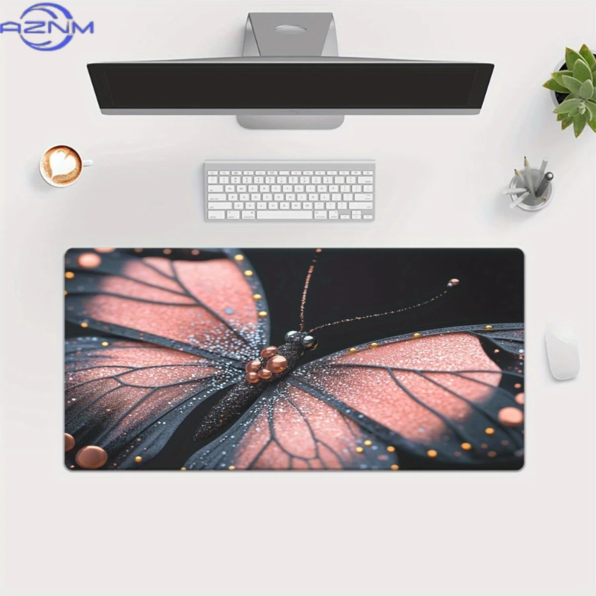 1pc XXL Gaming Desk Mat Featuring a Butterfly Gradient Wing Design - High-Definition Printed, Non-Slip Surface, Durable for Offi