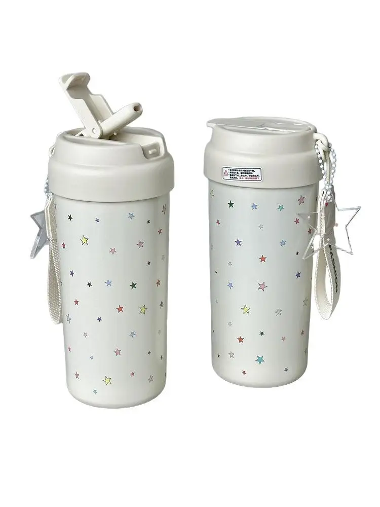 

Star Stainless Steel Tumbler With Straw, Cute Insulated Coffee Cup For Women, Portable Leak-proof Travel Mug, High Aesthetic