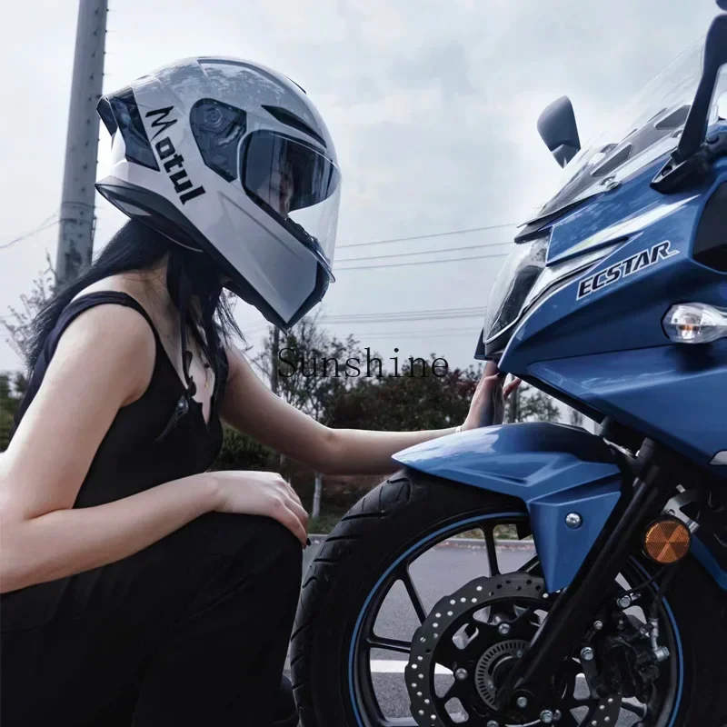 Casque de moto universel à double lentille, casque intégral d'équitation, queue Bluetooth, quatre saisons