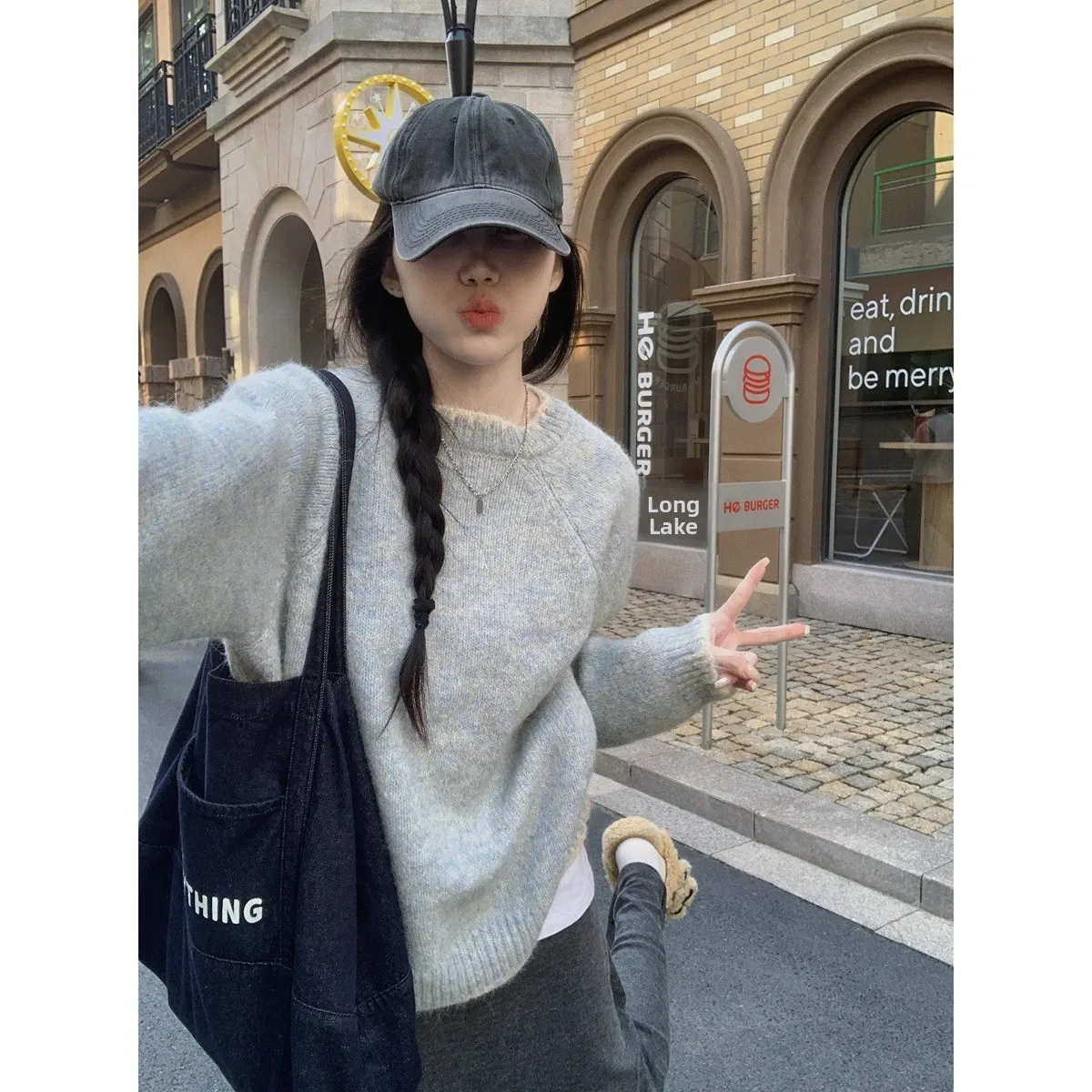 

Женский осенне-зимний вязаный свитер Thiened Long Sve, свободный крой, корейский шик, универсальный ленивый базовый слой, ро...