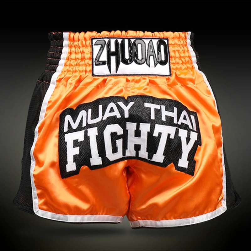 Muay Thai Shorts Men Embroidery Sports Fiess Fighting Kickbo Short Pants Women Kids Custom Sanda MMA Boxeo Trun Black