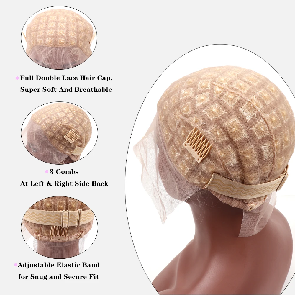 หมวกวิกถักโครเชต์แบบเต็มศีรษะ พร้อมผมเบบี้แฮร์และปมแบบธรรมชาติ สำหรับเย็บติดวิกผม 1 ชิ้น หมวกวิกถักเปีย สำหรับทำวิกผมสำหรับผู้หญิงผิวสี