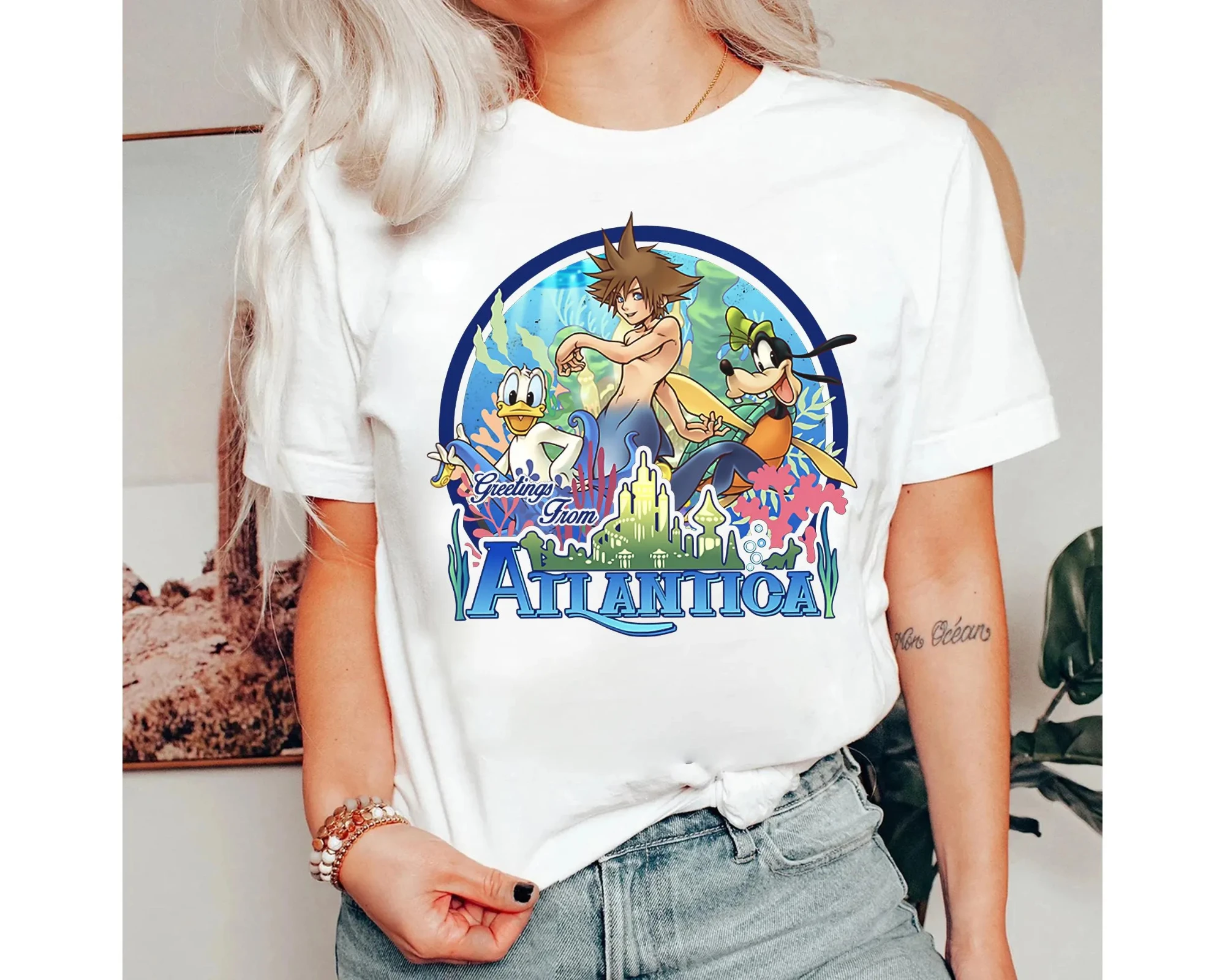 

Футболка Disney Kingdom Hearts 1 Merman Friends From Atlantica Donald Goofy, одинаковая рубашка для всей семьи Disneyland, футболка WDW Trip