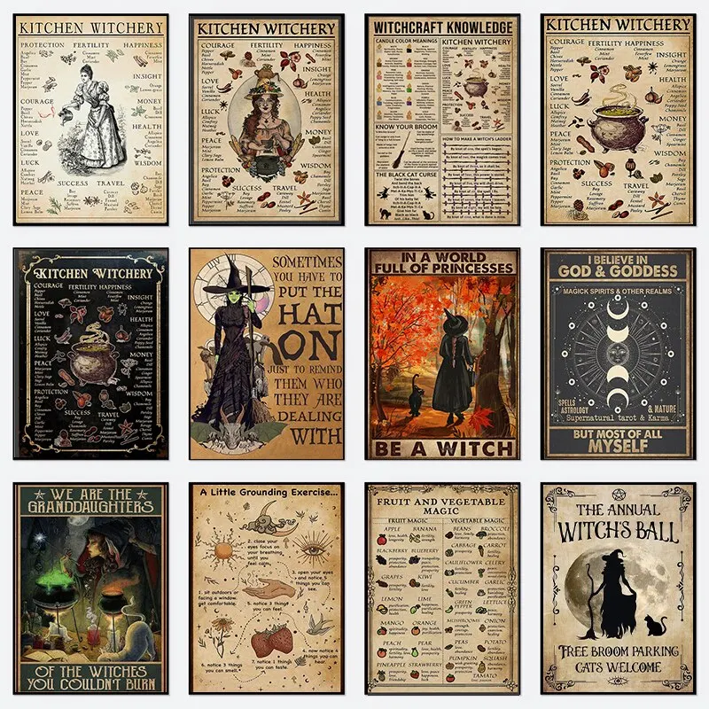 Fun Witchcraft Knowledge Posters  Witches Magic Canvas Painting HD Print  Kitchen Wall Art Picture  Halloween Home Decor  Wal