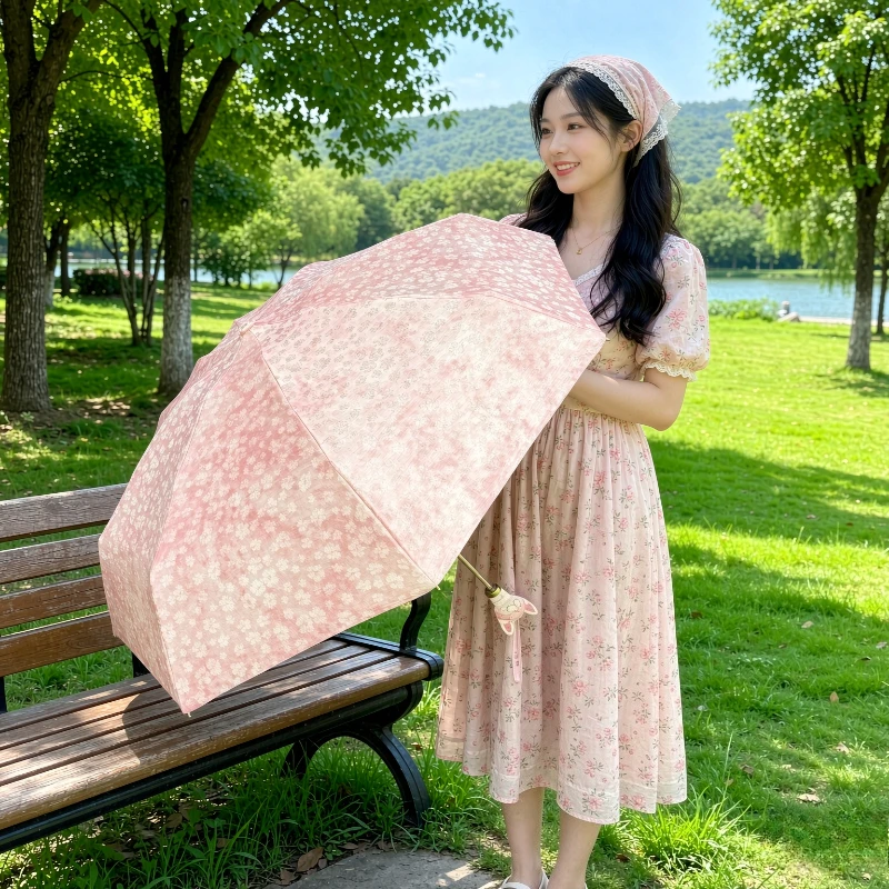 Owl Shape Folding Umbrella Ultra Lightweight UV Protection Sun Rain Parasol for Women Handmade Style Travel 부엉이 양산