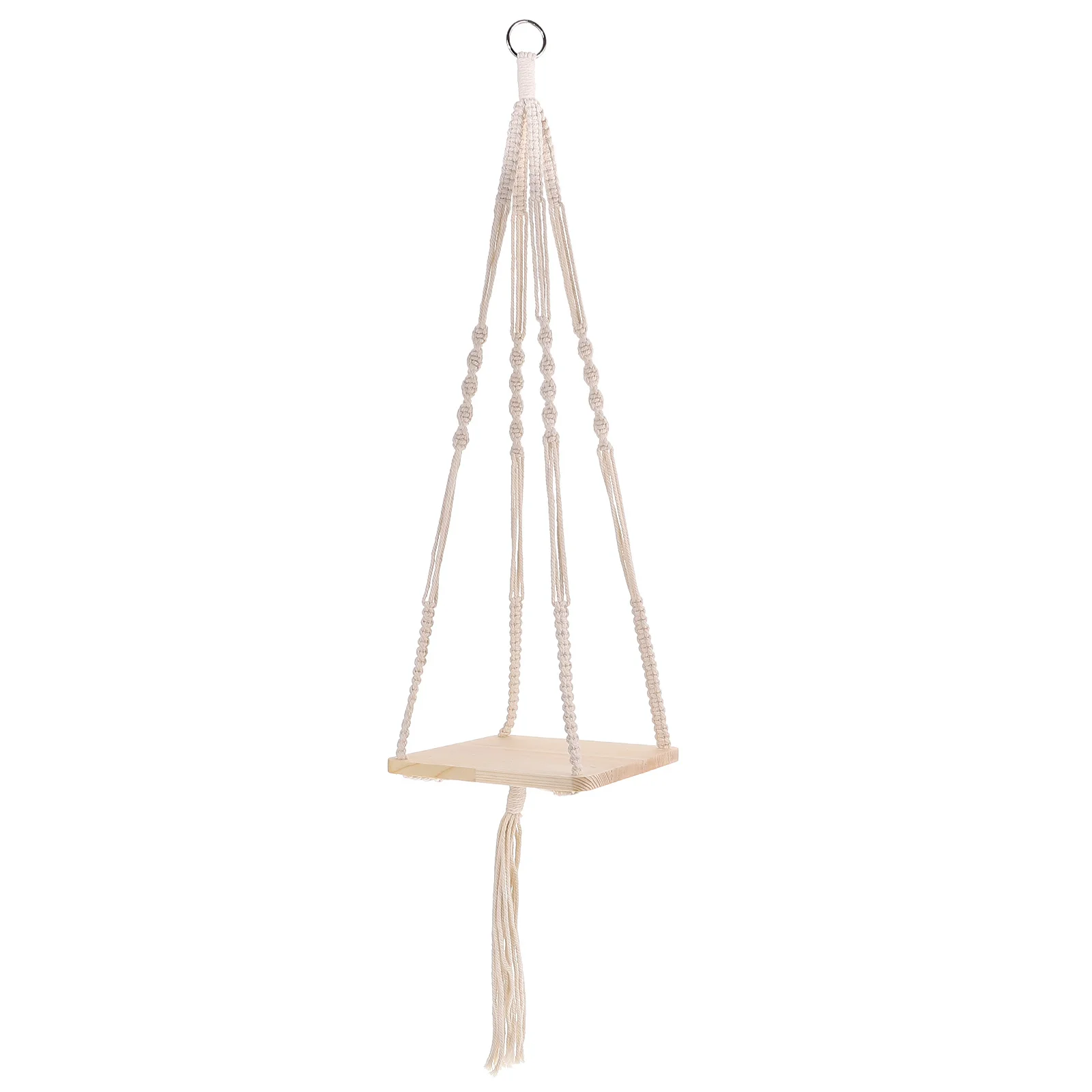 

Hand Woven Wood Ring Macrame Hanging Flower Pot Holder Woven Plant Basket for Indoor Outdoor Decor Balcony Garden