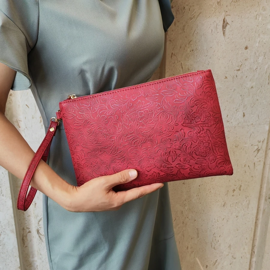 Vintage-Reliefmuster Damen-Clutches Handy-Umschlagtasche PU-Leder Damenhandtasche Geldbörse Bolsa Feminina – Detail 4