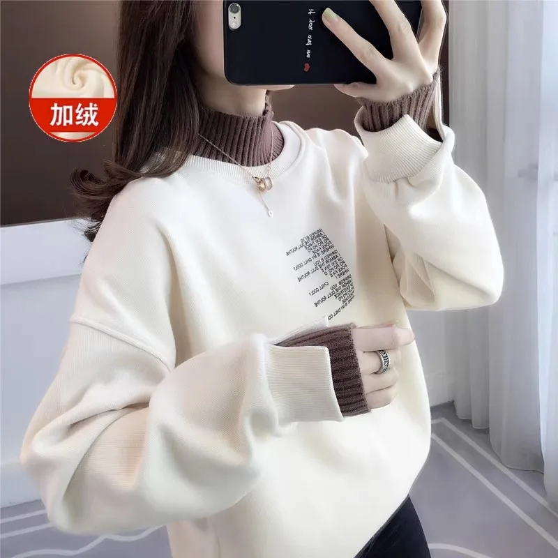 

2025 Loose Autumn and Winter Fleece Design Semi-turtleneck Sweater Europe and America