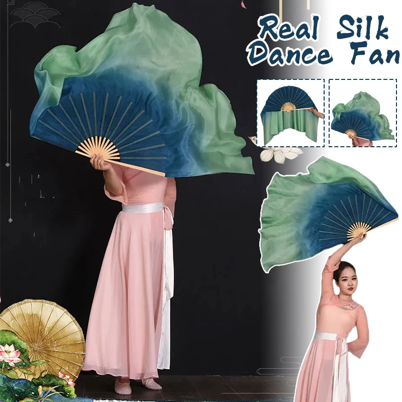 

Adults Classical Dance Fan Veil Real Silk Dancer Stage Performance Props Double-sided Flowy Hand Dye Extra Long Veil Fan