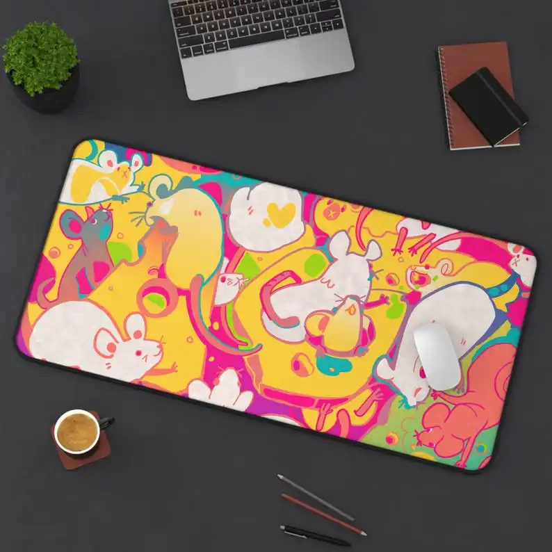 

Whimsical Cheese Wall Mouse Pad Colorful Illustrated Mice Desk Mat Artists Gamers Offices Desk Pad Pc Gamer Comleto Gaming Mat