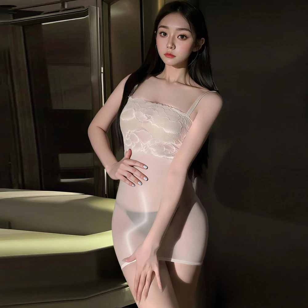 Micro Mini robe en dentelle pour femmes, Sexy, 912 broches, collants élastiques, rayures, brillant à l'huile, transparent, transparent, robe mignonne de demoiselle d'honneur