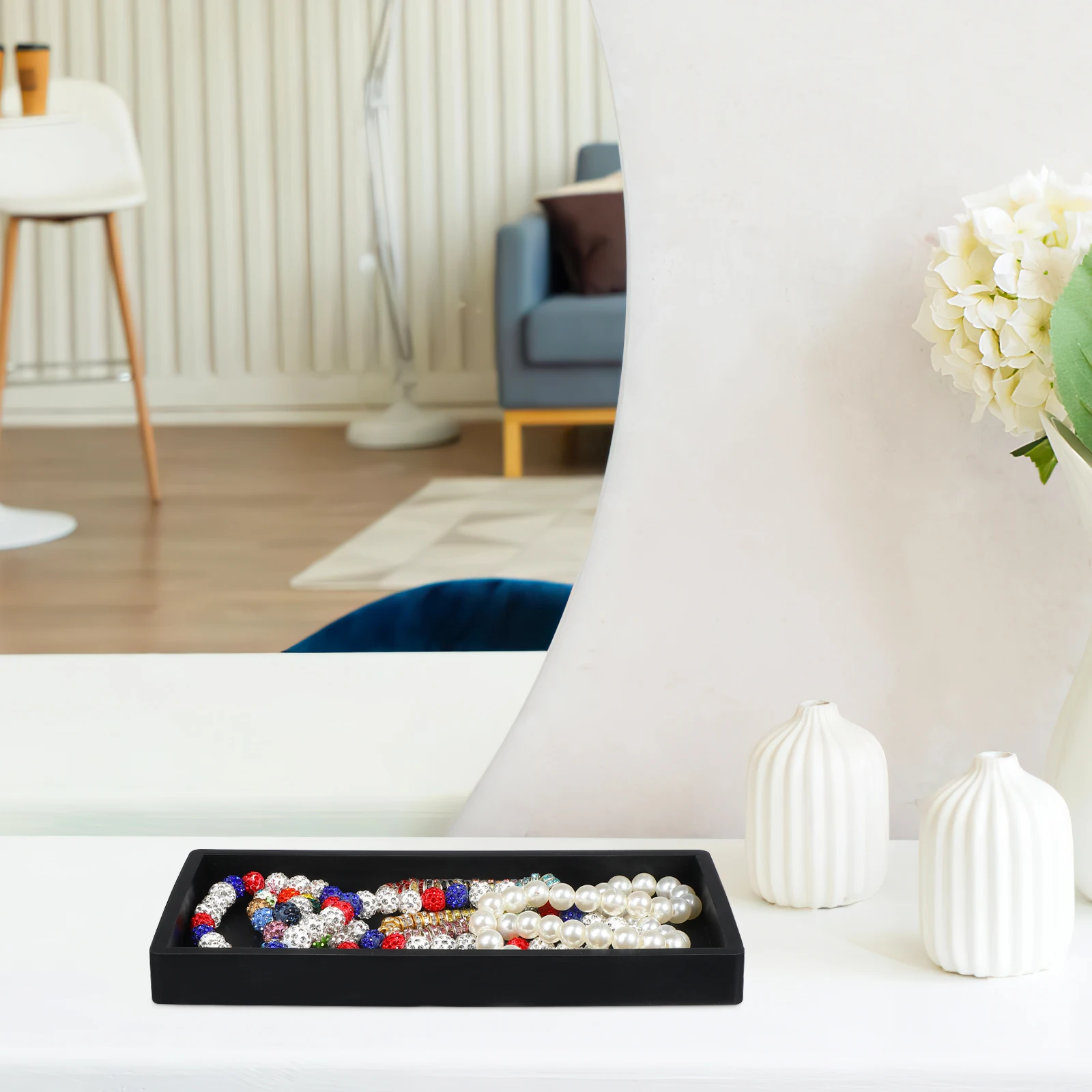 

Sturdy Silicone Bathroom Vanity Tray Rectangular Makeup Storage Organizer Multi-Function Toiletries Holder Hotel Home