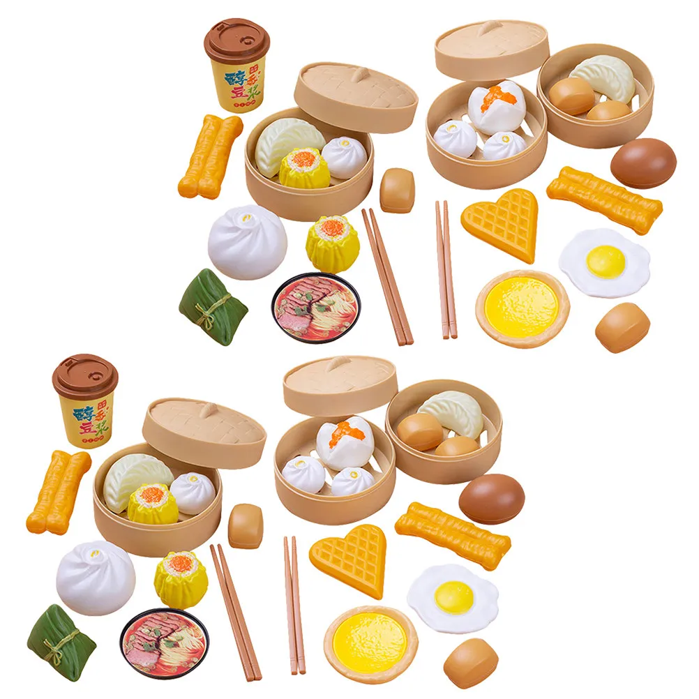 58Pcs Kitchen Play Set Pretend Role Play Chinese Breakfast Food Cooking Set Colorful Interactive Educational Playing House Toys