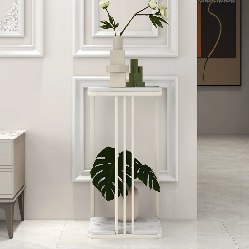 Cream wind flower rack, floor-to-ceiling light luxury marble rack in living room, decorative flower pot rack next to TV cabinet