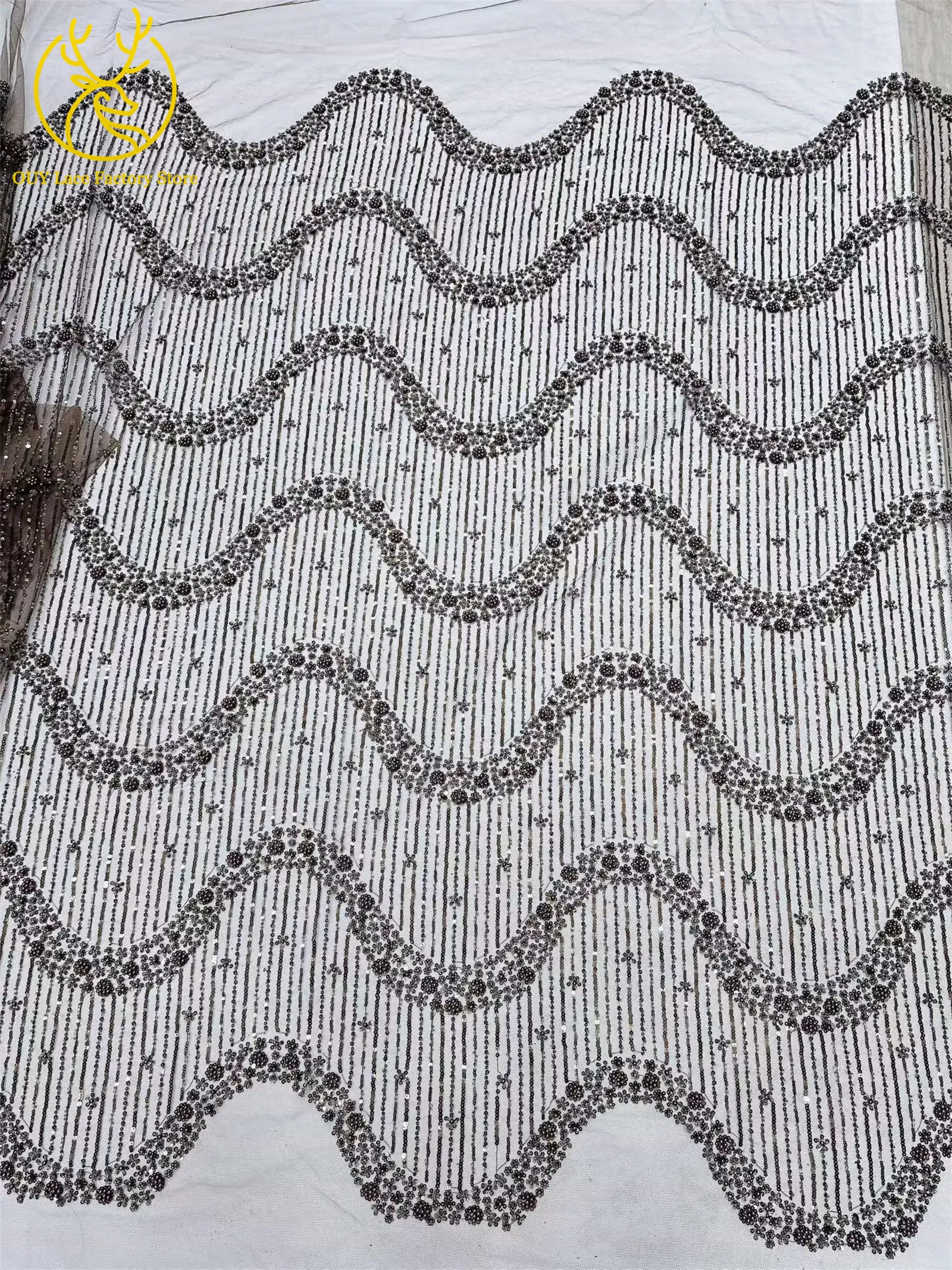 5 Yards Afrikanischer Bräutigam-Perlen-Tüll-Spitzenstoff Rosa Eleganter Nigerianischer Pailletten-Perlen-Netzstoff zum Nähen von Hochzeits- und Partykleidern – Detail 28