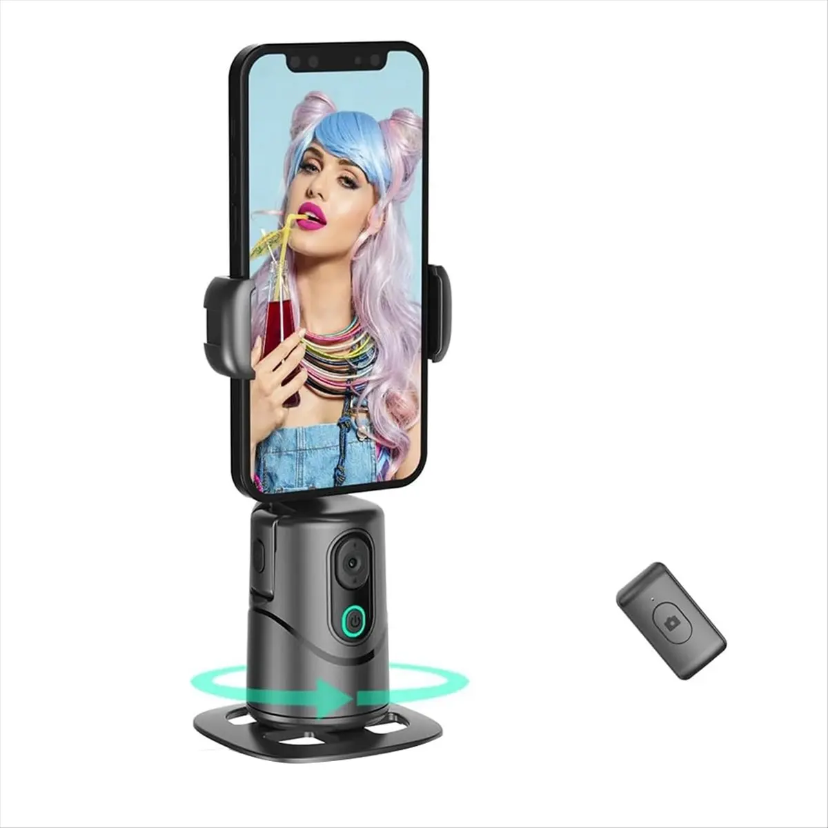 B21B Auto Face Tracking Phone Camera Gimbal ,No App Required,360° Rotation Phone Camera Stand with Remote and Gesture Control