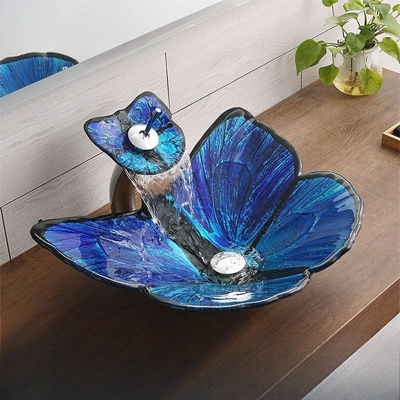 Creative Garden Glass Table Basin Toilet Bathroom Sinks Butterfly Bathroom Washbasins Vanity Washing Sinks Kitchen Basin