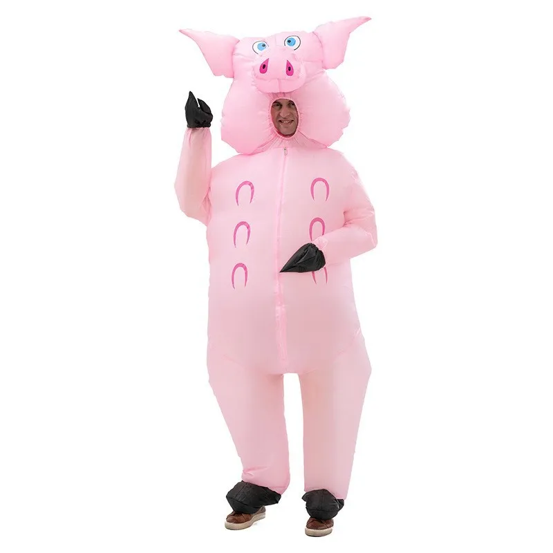 Kids Adult Cute Pink Pig Inflatable Costume Anime Suits Dress Mascot Halloween Party Cosplay Costumes for Man Woman Boys Girls