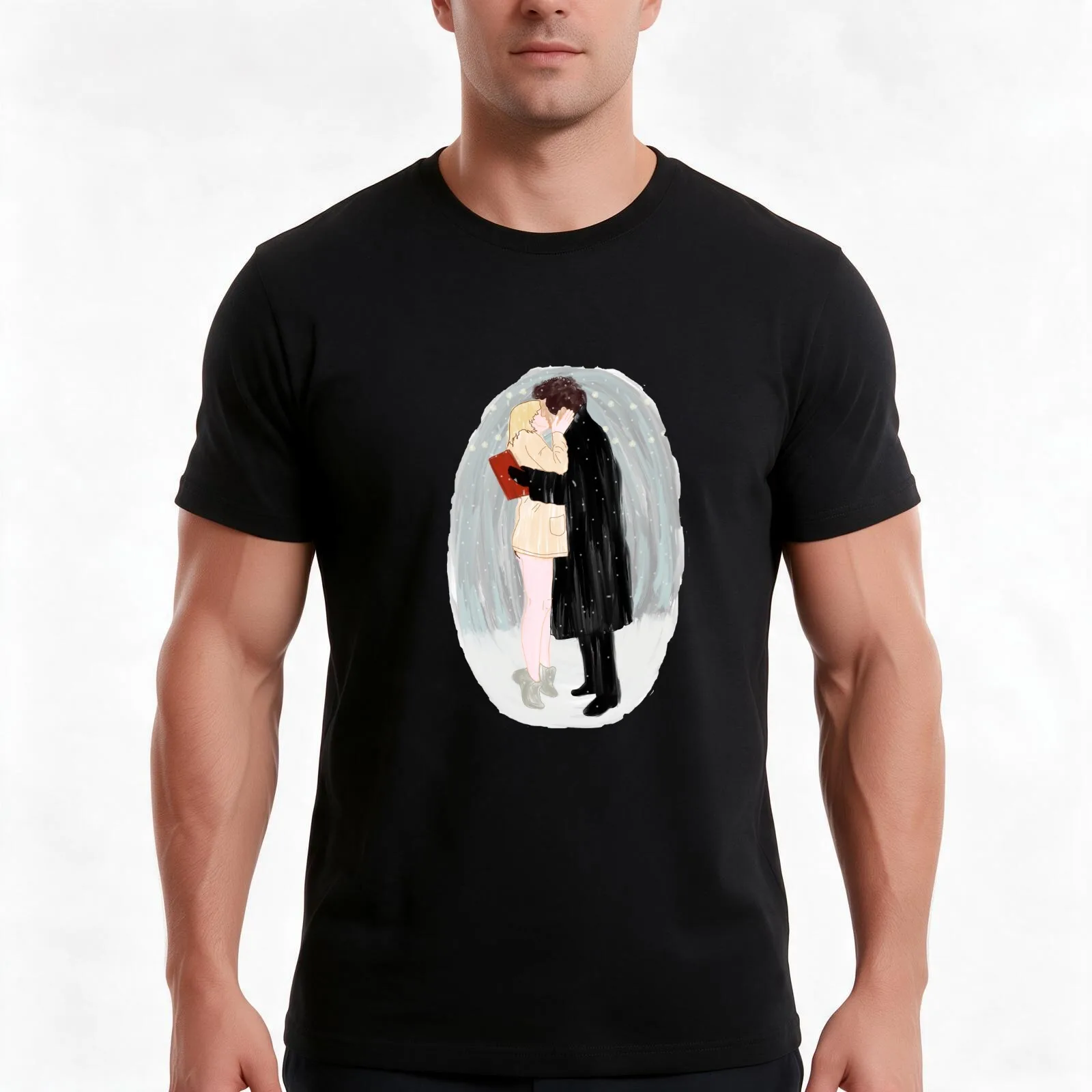 Bridget Jones Christmas Kiss T-Shirt, Summer Casual Cotton Tee, Oversized Streetwear Tops, Vintage Graphic Print, 100% Cotton