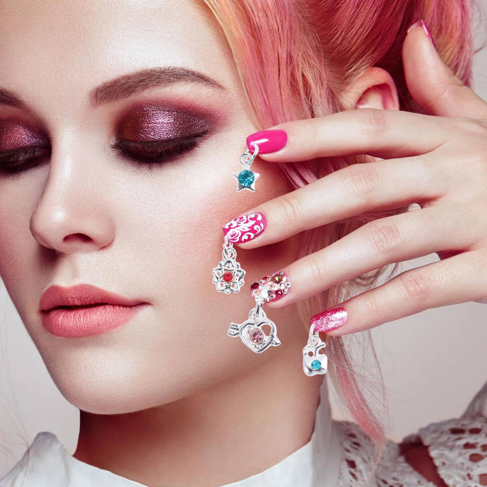 24 Uds. 1 Juego de Kit de dijes colgantes, herramienta de taladro para Piercing de uñas de aleación portátil compacta para manicuristas, dijes colgantes, decoraciones artísticas para uñas