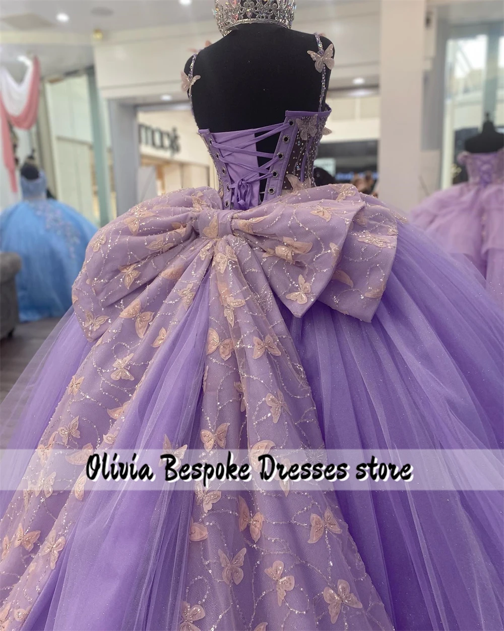 Elegante lazo púrpura 15 vestidos de quinceañera con cordones vestido de baile cuentas mariposa apliques corsé vestido para xv años personalizado