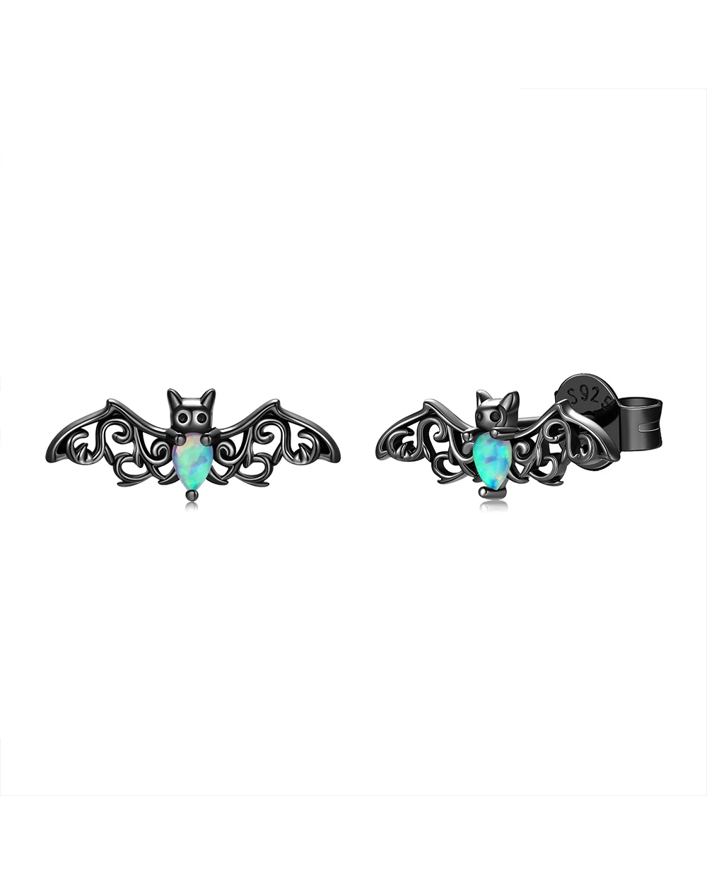 925 Sterling Silver Black Vampire Bat Blue Opal Gothic Earrings Jewelry Halloween Christmas Gifts For Women Teen Girls Friends