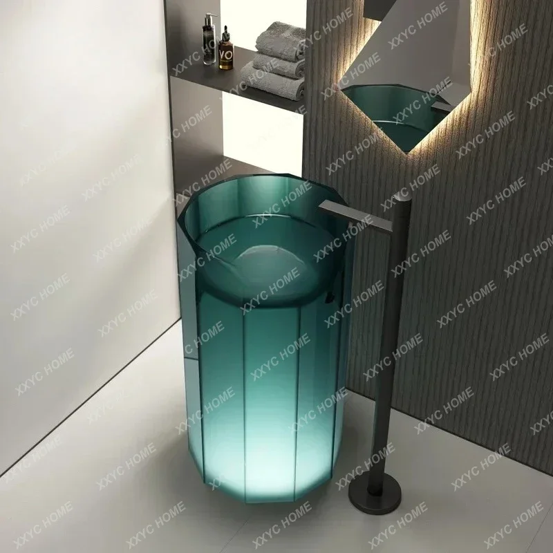 

A zz25Floor-to-ceiling wash basin Hotel bathroom Color transparent crystal basin Household column basin