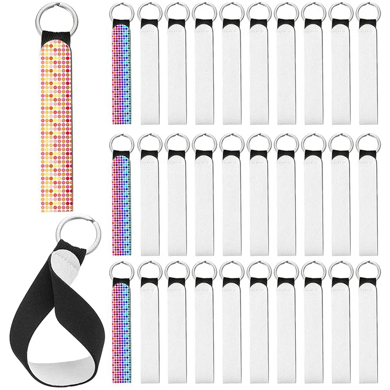 AS94-80 Pcs Sublimation Keychain Blanks Neoprene Wristlet Keychain DIY Keychain Wrist Lanyard Keychain Holder Blank Keychain