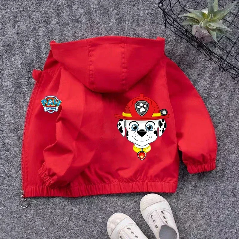 

PAW Patrols Marshall Doggy Red Hooded Jacket Sweatshirt Kids Anime Print Baby Windbreaker Spring Autumn Long Sleeve Tops Clothes