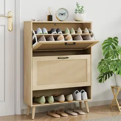 Shoe Storage Cabinet with 2 Flip Drawers, Freestanding Hidden Shoes Organizer with Wood Legs, for Entryway, Living Room