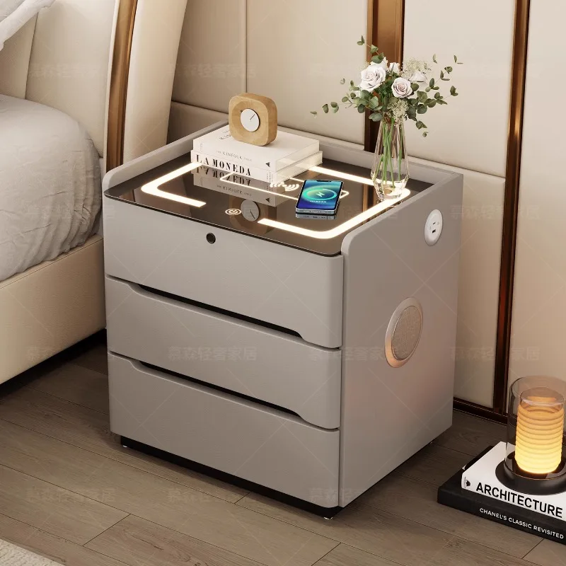 

Simple and modern all-solid wood smart bedside table Light luxury bedroom bedside table Wireless charging
