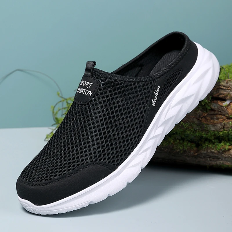 2024 Men Half Slippers Anti-slip Men's Casual Shoes Lightweight Male Flat Slippers Breathable Fashion Slip on Flats Outdoor