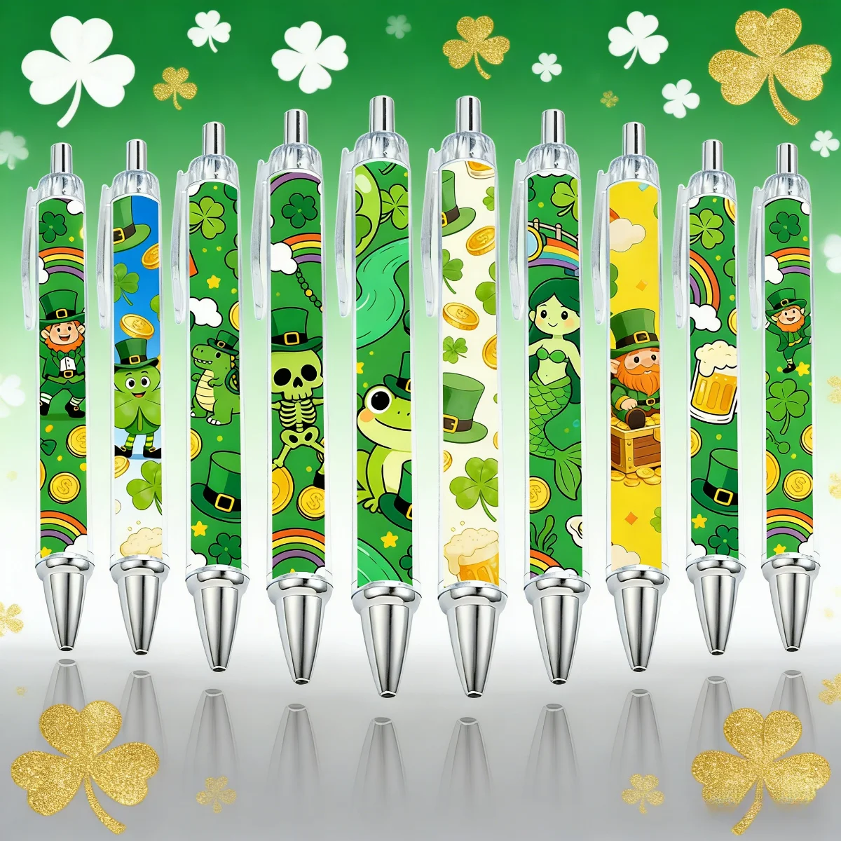

10 шт., шариковая ручка на день Святого Патрика, шариковая ручка с ирландским зеленым шляпой, праздничный подарок, канцелярские принадлежности