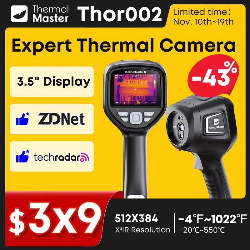 Thor002 imageur thermique portable résolution 512 × 384 caméra d'imagerie thermique chauffage au sol inspection industrielle thermographie 3.5