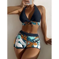 2023 Halter Bikini Set Short Swimsuit Women High Waist Swimwear Female Printed Bathers Swimming Bathing Swim Suit Beachwear - Image 2