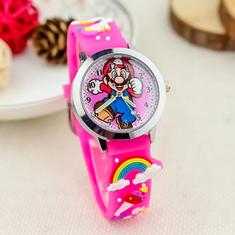 Anime dos desenhos animados super mario bros redondo quartzo meninos meninas estudante relógio moda crianças cinto de silicone relógio de pulso presente natal